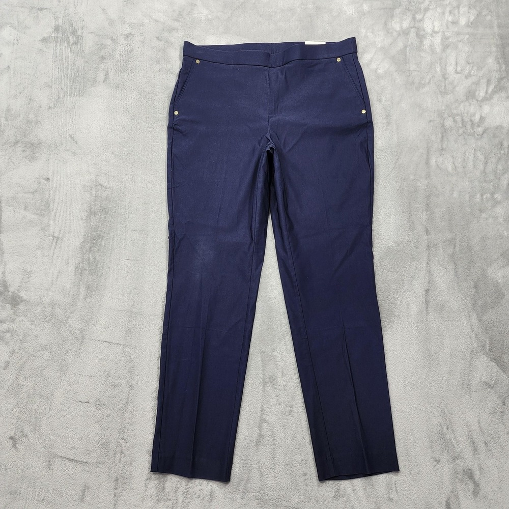 NEW Anne Klein Pants Womens L Blue Twill Slim Ankle Pull On Stretch Office